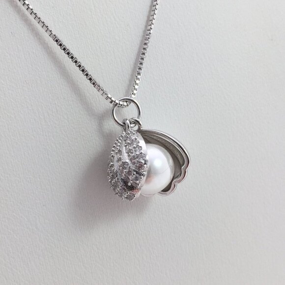 Jewelry necklace pendant shell beach white pearl 925 sterling silver with chain - Picture 3 of 8